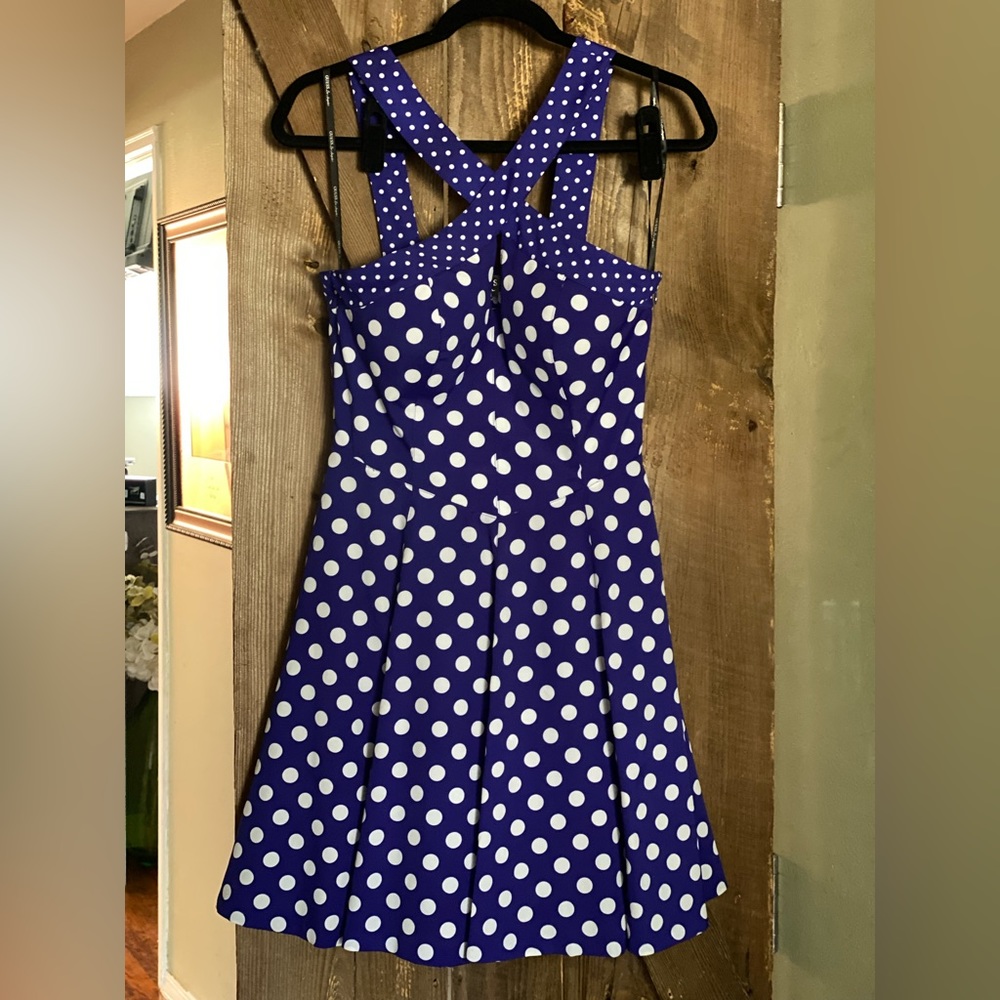 Guess polka dot cuss cross neck dress